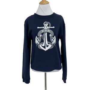 Vintage U.S. Navy Sweater Women's Size S Navy Blue Long Sleeve Big Logo Pullover